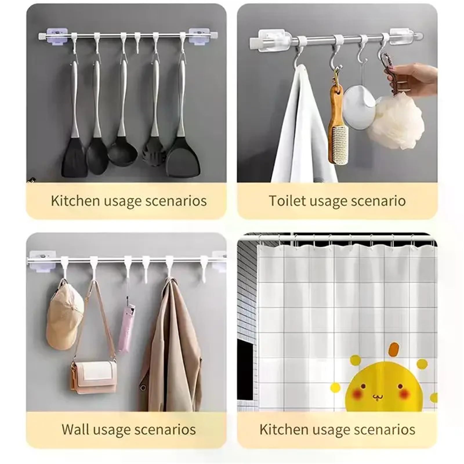 Lot de 100 crochets de tringle à rideaux télescopiques sans perforation - Noir