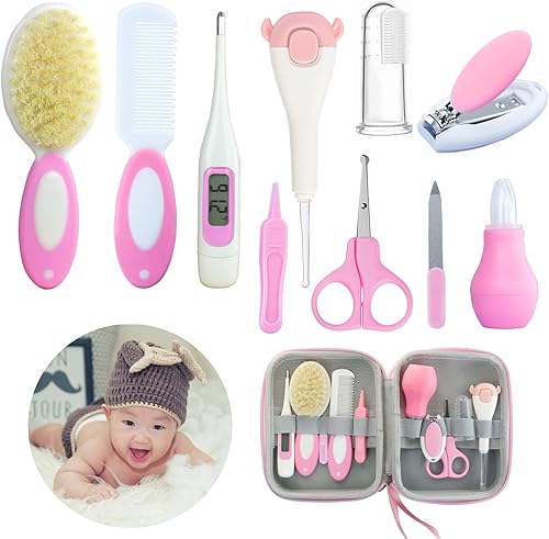 Kit de cuidado del bebé, kit de aseo para bebés, artículos esenciales 10 en 1 para recién nacidos, cortaúñas para bebés, cepillo para bebés, peine