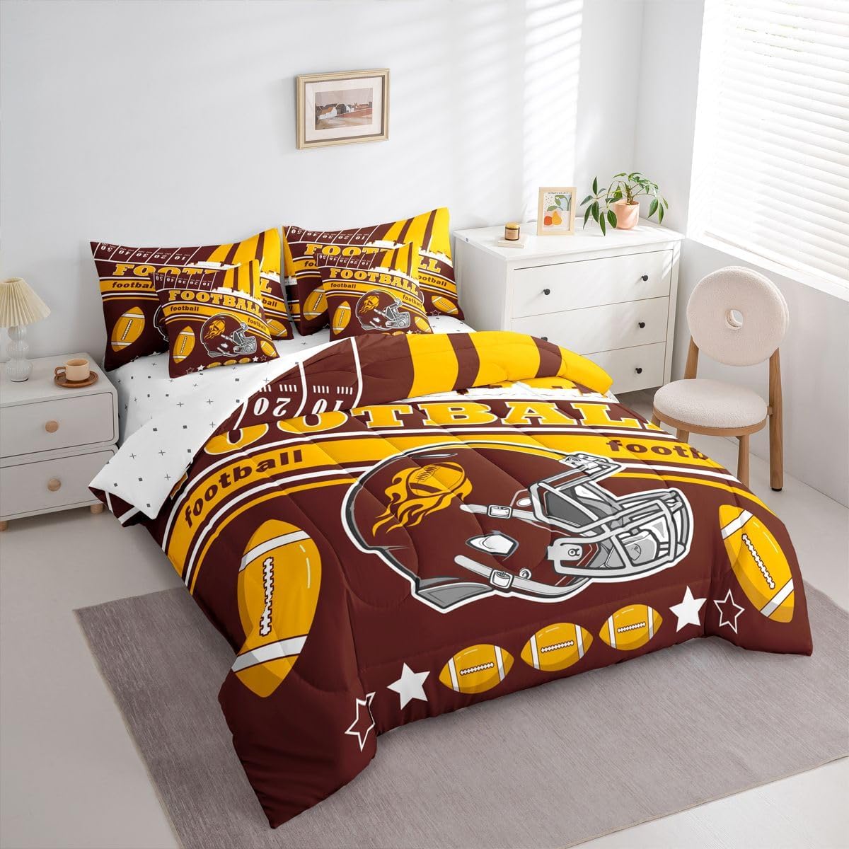 Feelyou Football 7 Pieces Comforter Sets Twin Size Kids Rugby Sports Bedding Set for All Season Football City Bed in a Bag with Comforter, Sheets, Pillowcases & Cushion Cover - Image 2