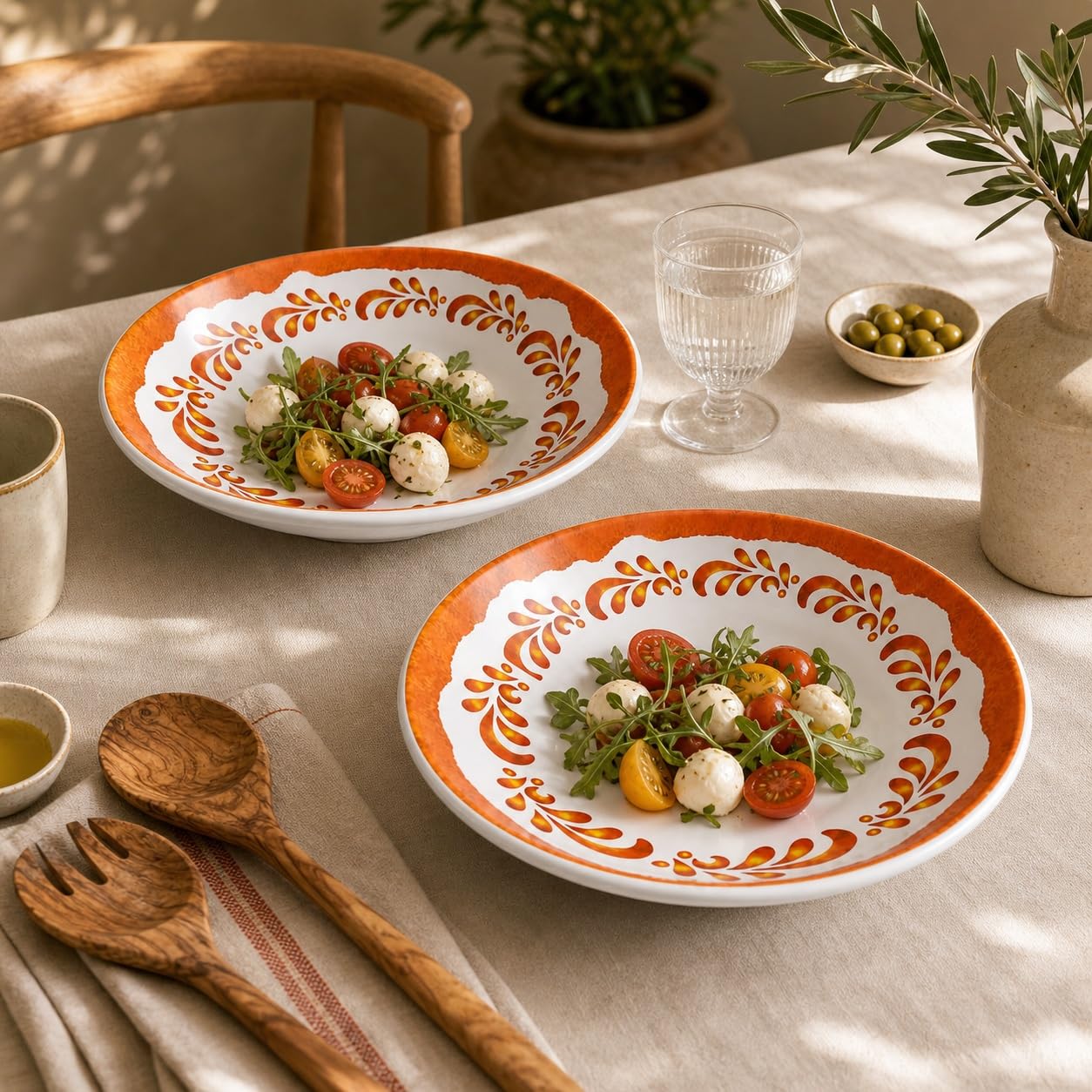 Bowl ensaladera de melamina pack de 2, cuencos ligeros 25 x 25 x 5 cm para ensaladas, aperitivos y mesa diaria