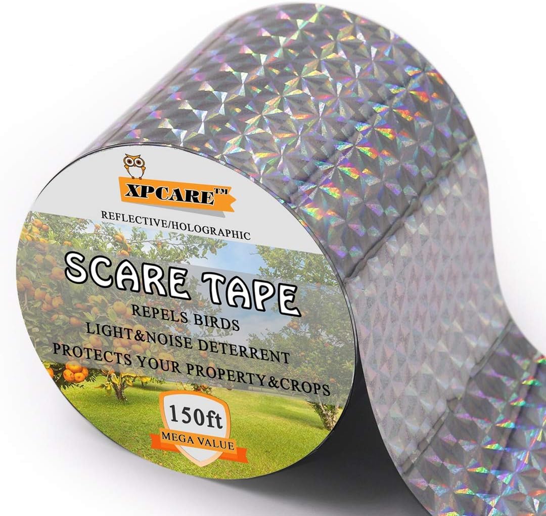 XPCARE Bird Scare Tape Ribbon - 150ft x 2in PET Reflective Tape Keep Wildlife and Property Protected