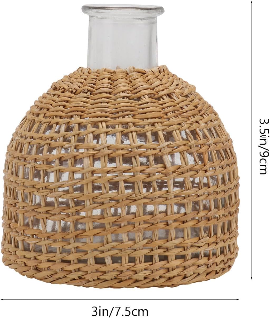 PRETYZOOM Glass Vase with Decorative Cane Sleeve Small Vases for Rustic Wedding Centerpieces Farmhouse Home Table Flower Decor