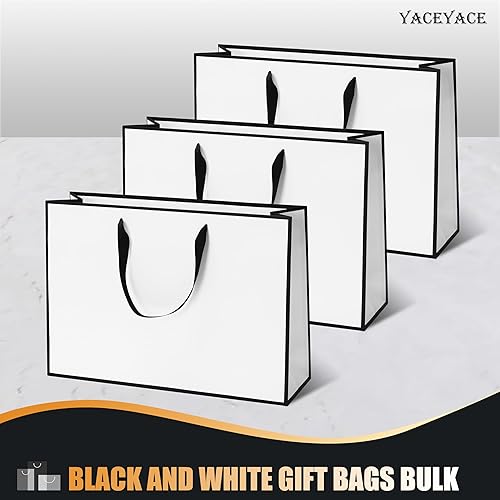 Vista 48 de YACEYACE - Bolsas de regalo negras con asas a granel, 20 unidades de 8 x 4 x 10.5 pulgadas, bolsas de regalo de papel negro a granel con marco Negro