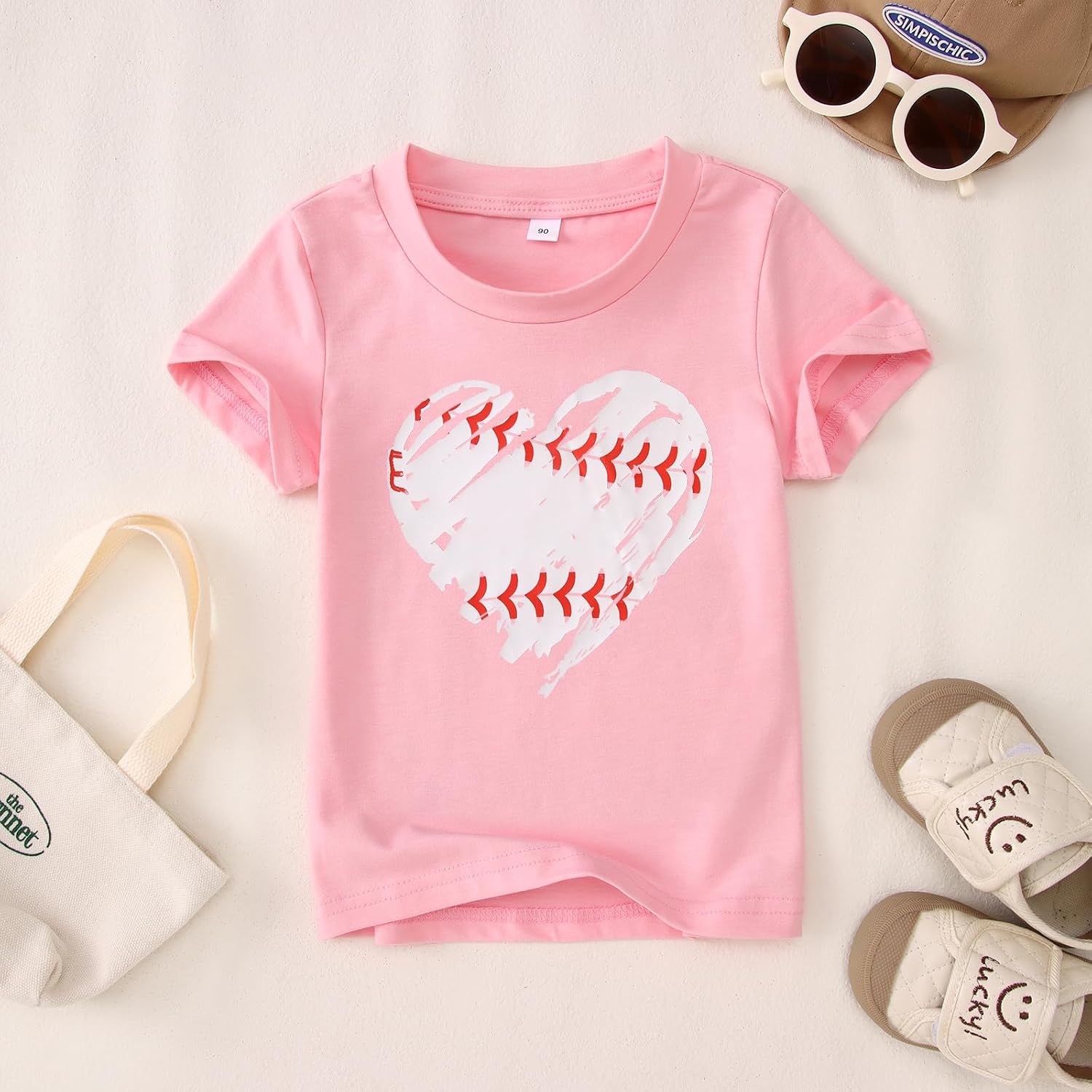 Baseball Shirt for Toddler Boy Girl Baseball Heart Graphic T-Shirt Kids Game Day Short Sleeve Summer Tee Tops