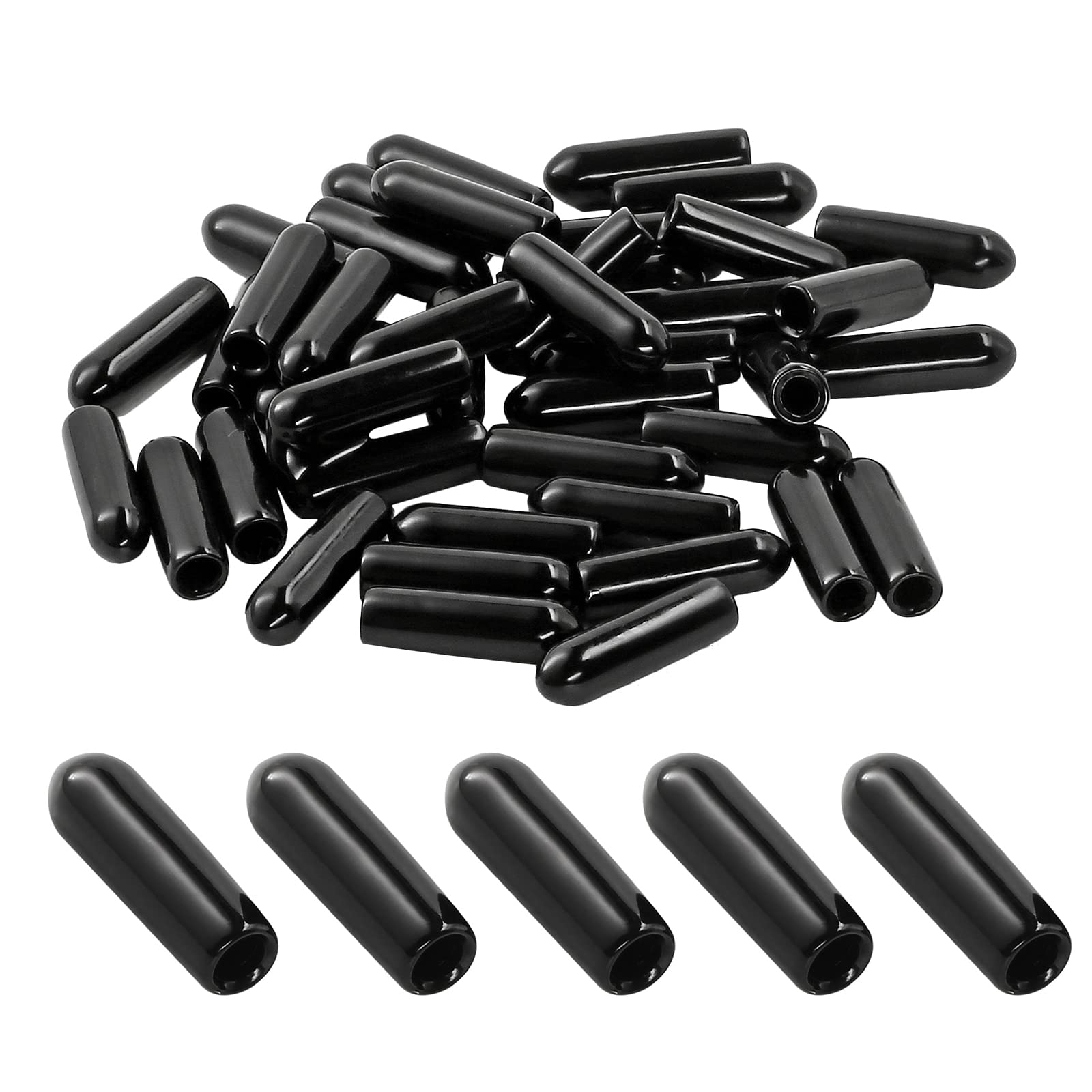 Jamiikury 60PCS Screw Thread Protectors 3mm ID Rubber End Caps Vinyl Flexible End Caps Round Tube Bolt Cap (Black, 60PCS)