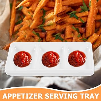 BESTonZON 3-Compartment Rectangular Serving Tray 5.90X2.48X0.98 Inch Divided Sauce Dish for Soy Sauce Condiments and Appetizers