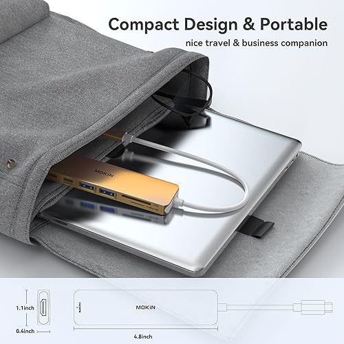 Vista 51 de Adaptador HDMI USB C Hub para MacBook Pro/Air, MOKiN 7 en 1 USB C Dongle con HDMI, lector de tarjetas SD/TF, puerto de datos USB C, 100 W PD y 2 USB