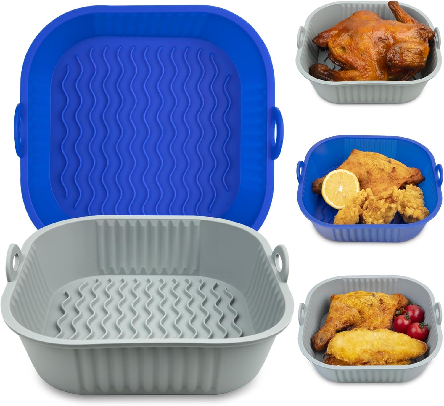 Silicone Air Fryer Liners, 2Pcs Reusable Air Fryer Silicone Liner, Food