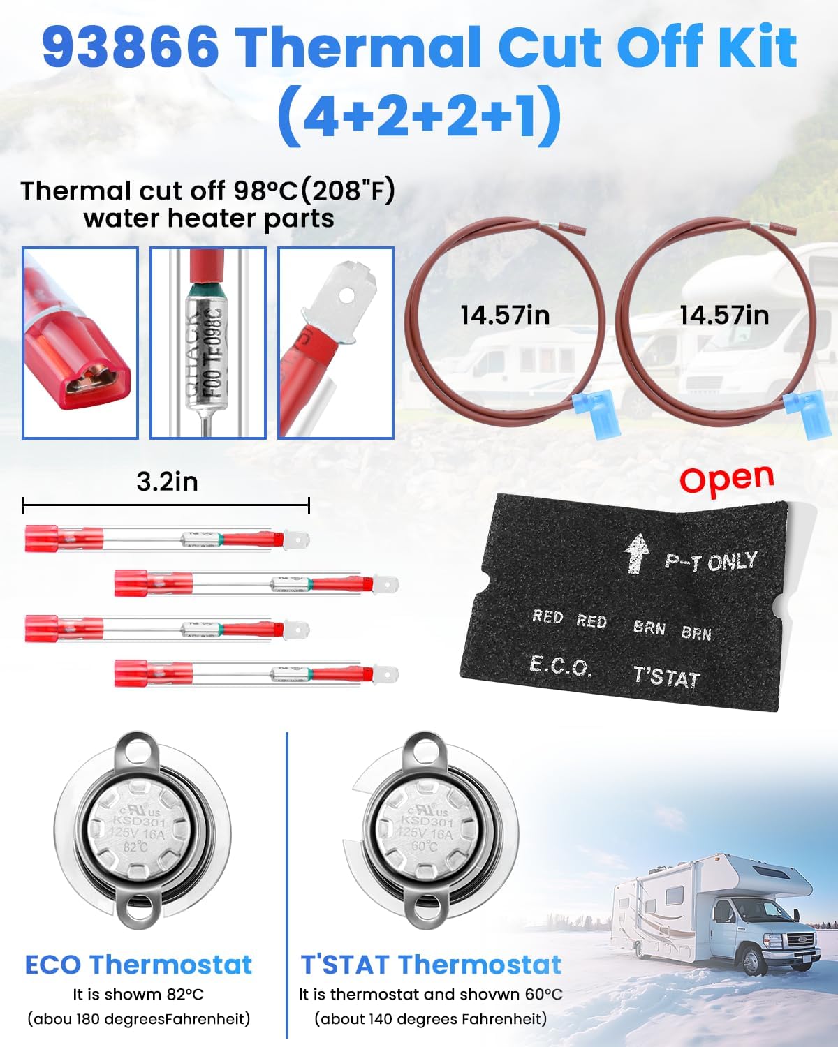 2026 HOT- RV Water Heater Part Fit Atwood RV Water Heater GC6AA-10E GC10A-4E include 91365 Control Circuit Board Parts,91447 Thermal Cut Off & Thermostat Kit,93868 Initer Electrode By AMI PARTS