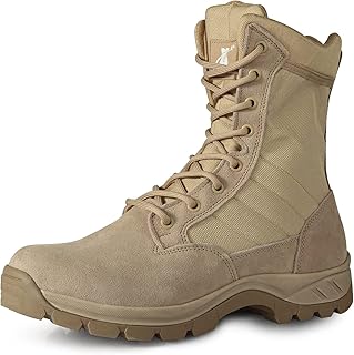 LUDEY Men's Tactical Military Boots 8 Inches Lightweight Work Boots Outdoor Combat Army Boots Waterproof Jungle Boots Side Zipper Black Black/Tan