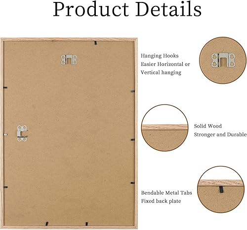 Miniatura 10 de HNDFLU Juego de 6 marcos de fotos de madera de roble de 8 x 10 pulgadas, marcos de fotos de madera maciza de color de madera natural con