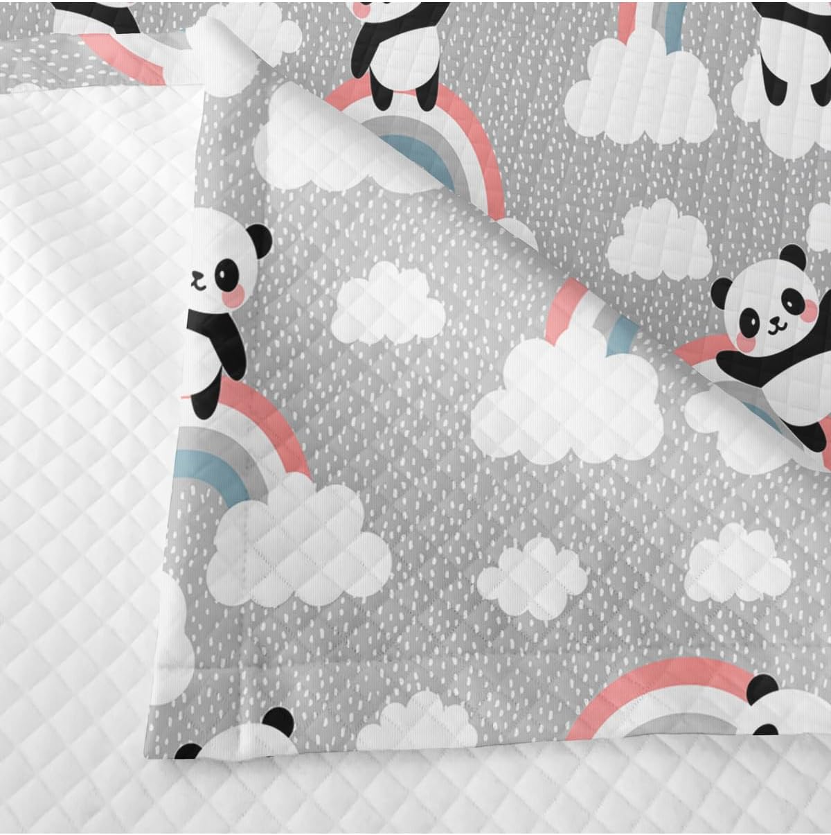 SODEF Bedding Set Twin Size Panda and Rainbow Pattern Kids Room Quilt Set Lightweight Cotton Polyester Blend Fade Resistant 2 Piece Set Multicolor - Multicolor, One Size
