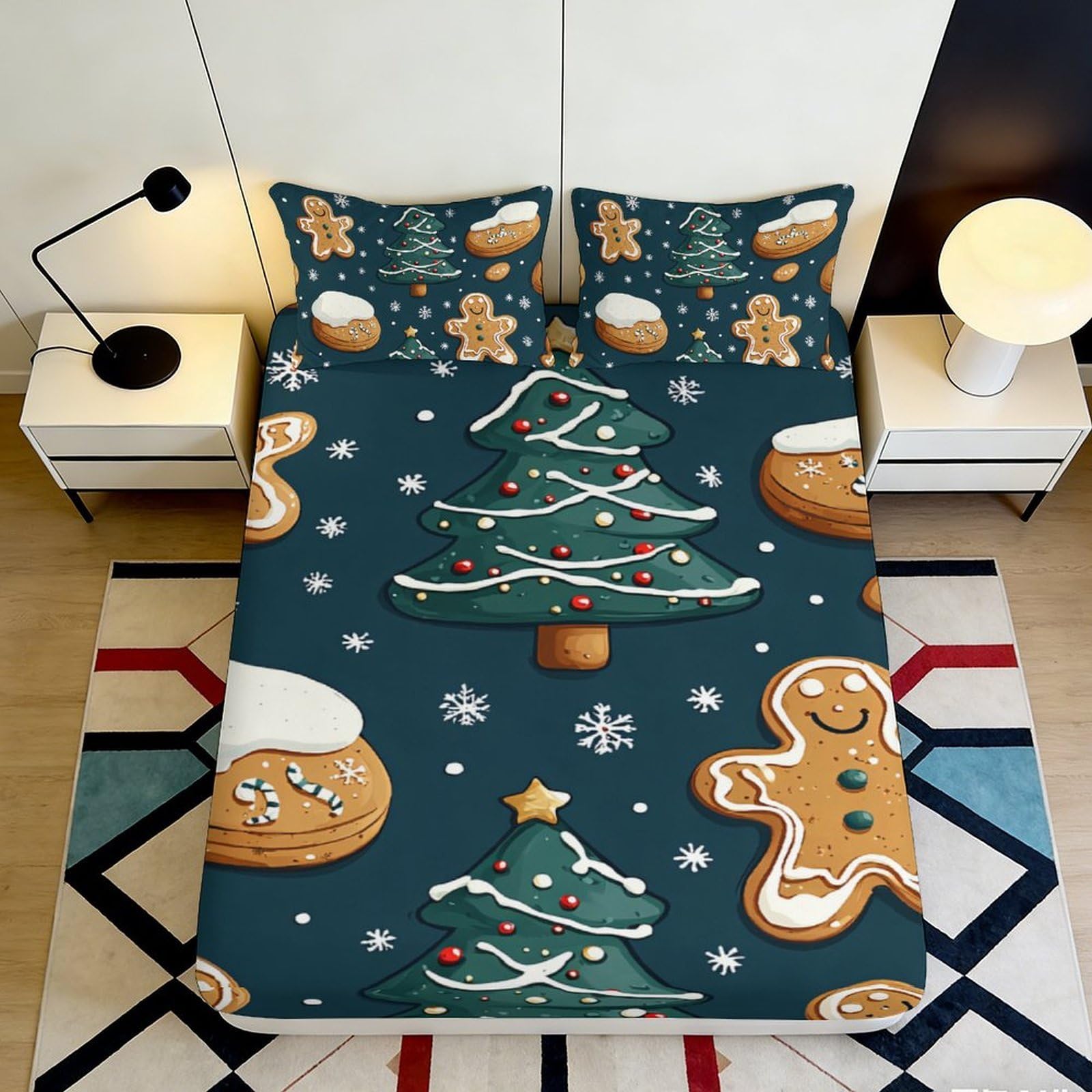 Jqzkxnhpbr Style-10 3D Printed Christmas Tree Fitted Sheet Microfiber Soft Gingerbread Mattress Cover For Bedroom Guestroom Holiday Decor 90X200x25cm