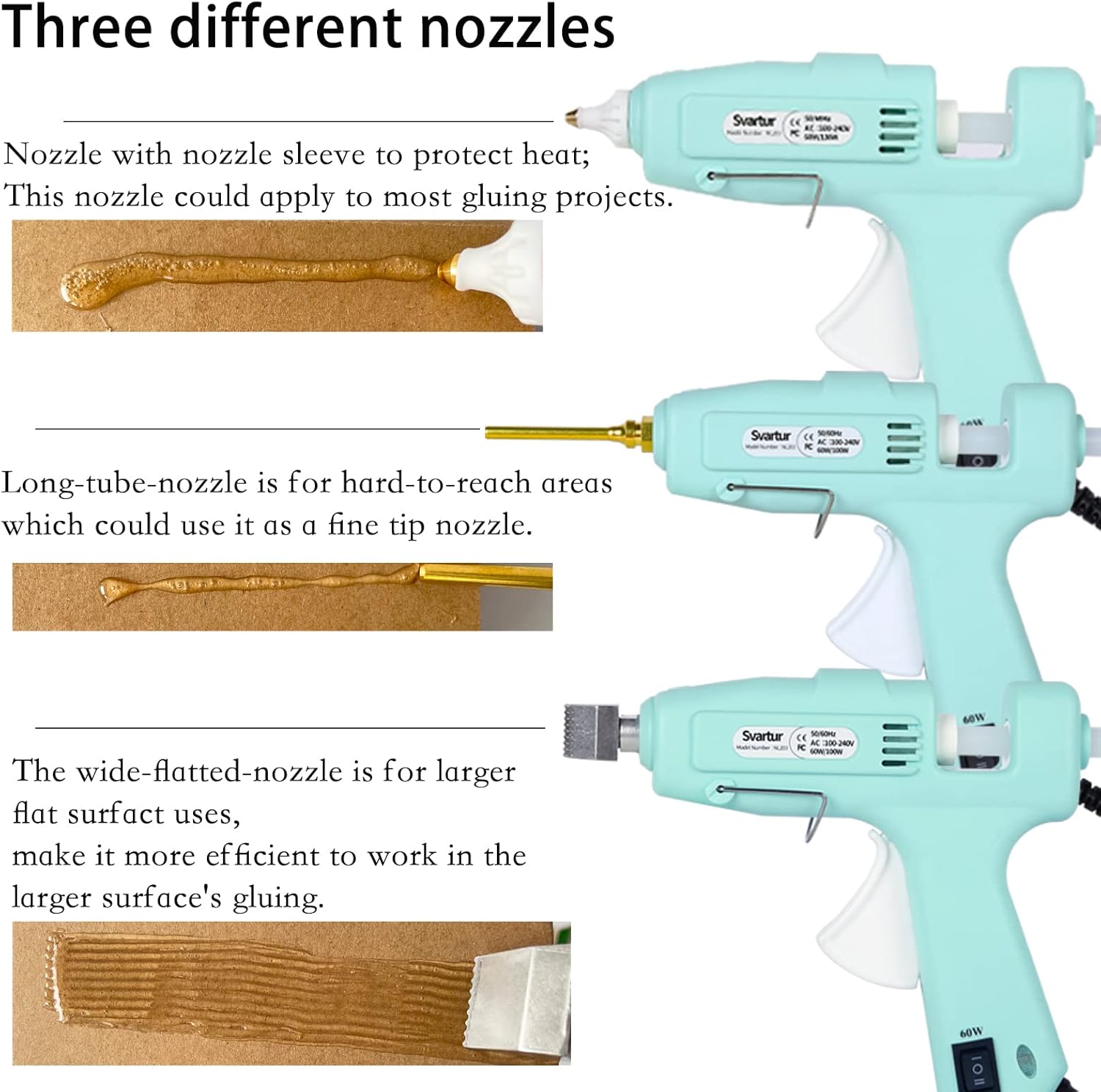 Full Size Hot Glue Gun Kit with 60W/100W/OFF Switch, 9.8ft Extra-long Power Cord Industrial Glue Gun with 2 Nozzles, 15 Glue Sticks, Case, Dual Power High Temp Hot Melt Glue Gun Large for Craft, Green