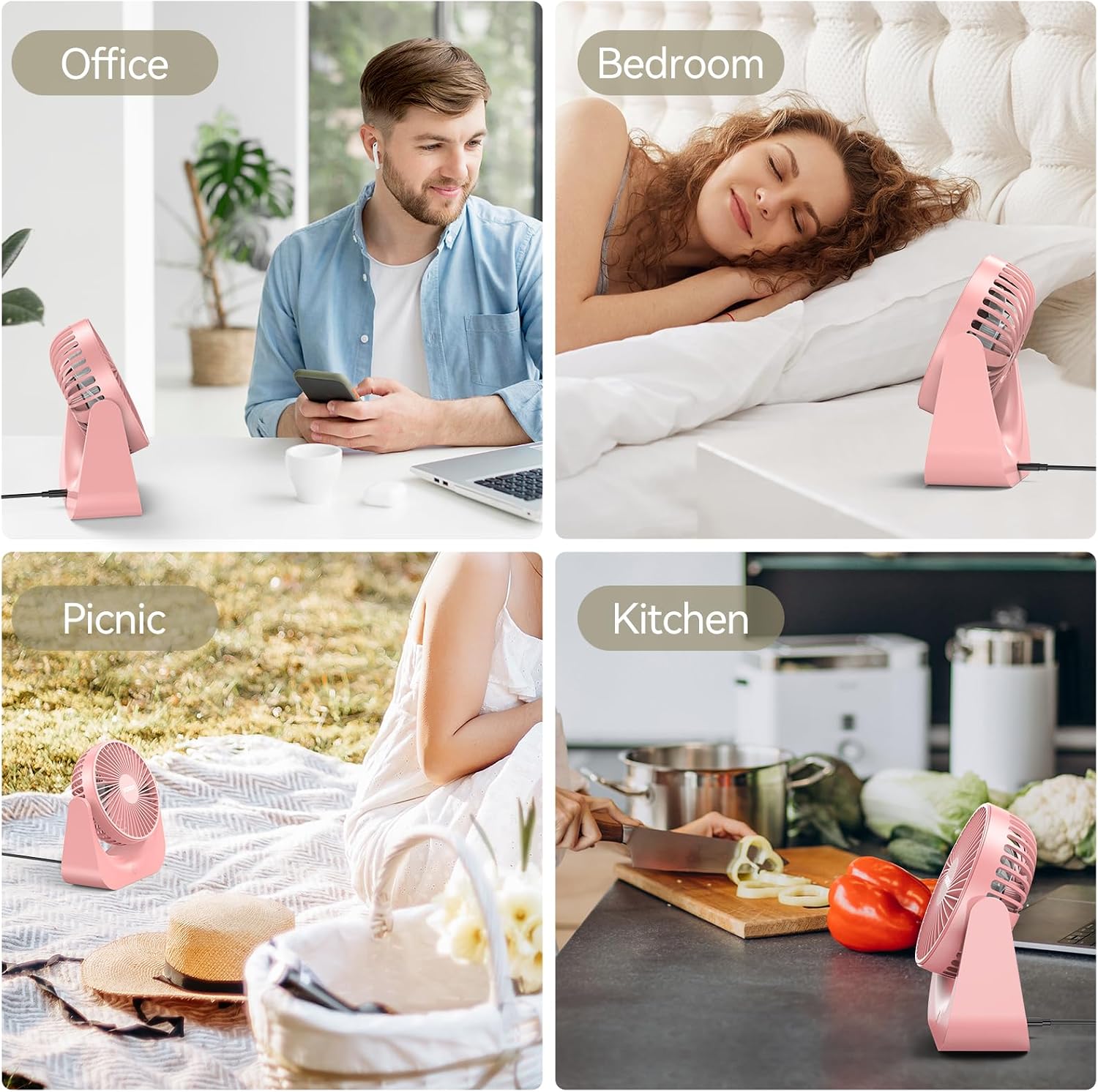 VOXON Desk Fan, 5.5-Inch Fan for Bedroom, 20dB Quiet Small Fan with 5-Speeds Cooling and Strong Airflow, 90° Adjustable USB Desktop Fan, Personal fan for Home, Office, Kitchen, Pink