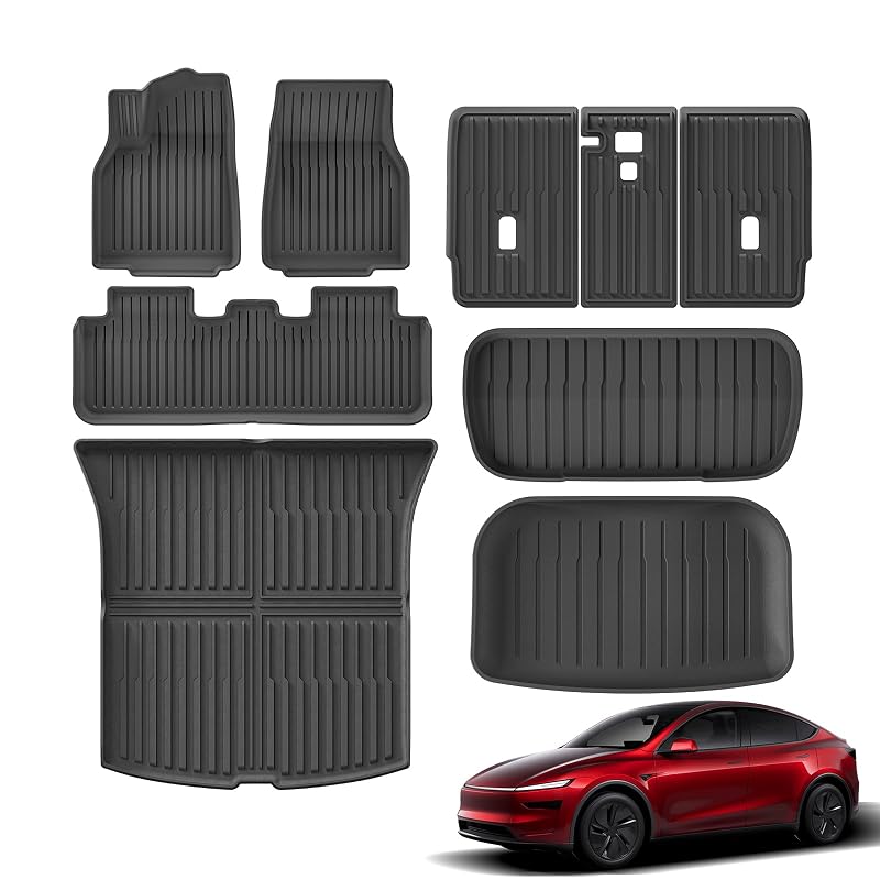 Jogo de Tapetes Automotivos em TPE para Tesla Model Y Juniper 2025 e 2026, 5 Lugares, Preto, 9 Peças