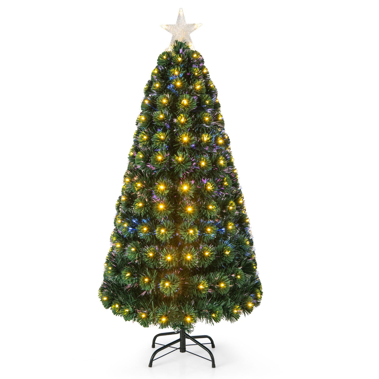 LIFEZEAL Sapin de Noël avec LED, Arbrea de Noël en PVC avec 170 lumières LED, Sapin Artificiel Enneigé avec 8 Eeffets Lumineux, Sapin Artificiel avec Support Métallique, Vert (150cm)