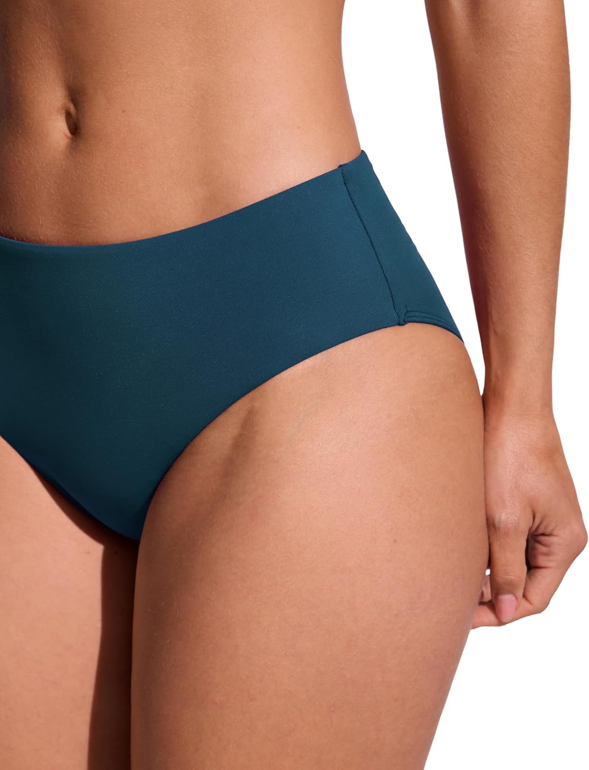 CRZ YOGA Mid Waisted Bikini Bottoms for Women - Full Coverage Bathing Suit Swimsuit Basic Swim Briefs
