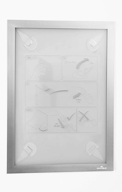 Durable 484323 Ramka informacyjna Duraframe Wallpaper (A4, do delikatnych powierzchni, montowana za pomocą samoprzylepnych pasków, usuwalna bez pozostawiania śladów) 1 sztuka, kolor srebrny