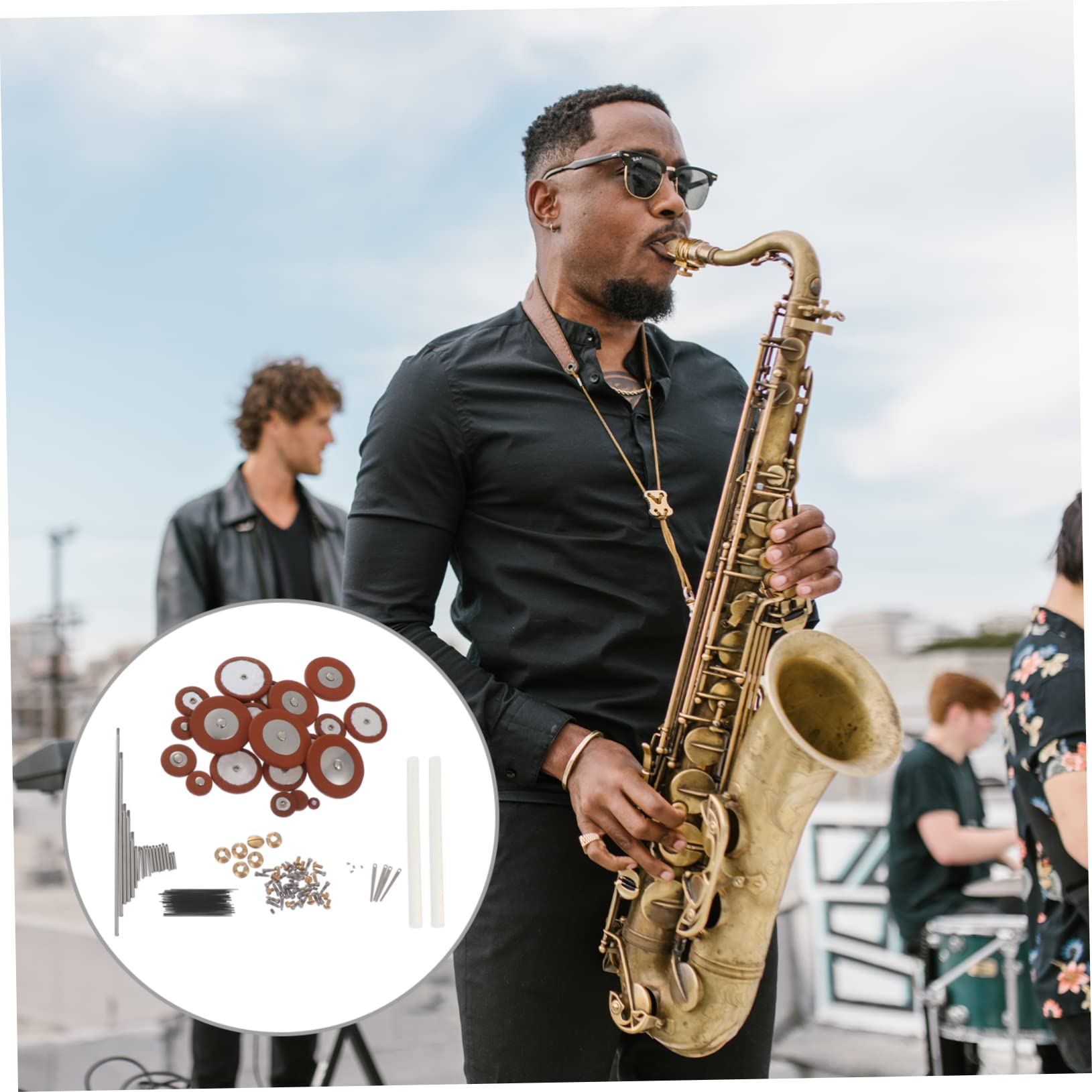 Mikinona Kit Completo per Riparazione Sax Contralto Viti e Molle in Metallo e Pelle di Pecora, per Manutenzione e Sostituzione Parti Danneggiate