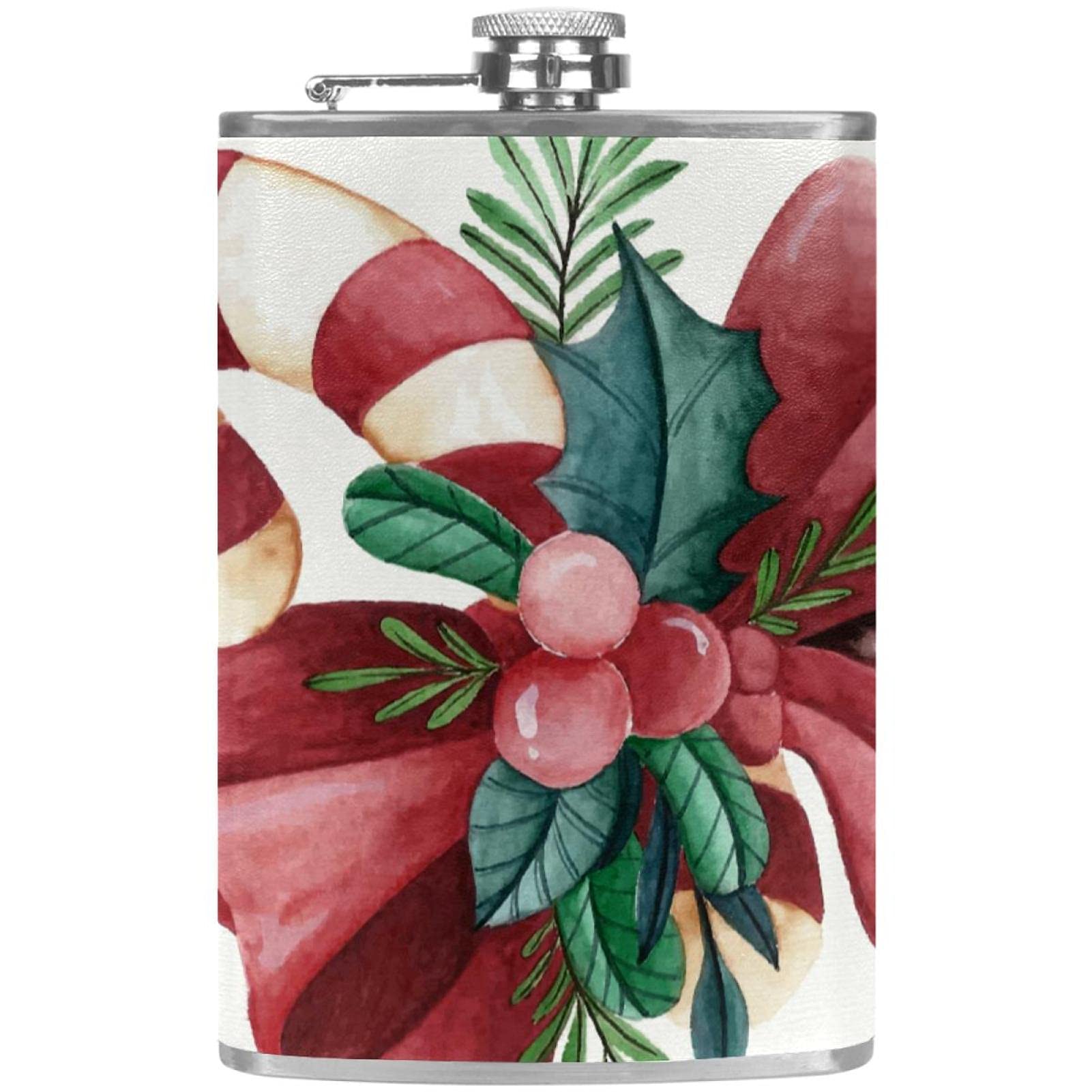 Petite flasque cadeau homme et femme motif Noël aquarelle fiole hermétique