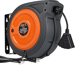 SuperHandy Extension Cord Reel 14AWG x 50' Feet Long Industrial Polypropylene Ultra Heavy Duty 3C SJTOW Commercial Grade C...