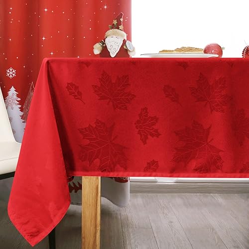MikiUp Mantel rectangular de jacquard para cosecha de otoño y Navidad, mantel de tela tejida de damasco impermeable, mantel de vacaciones, color