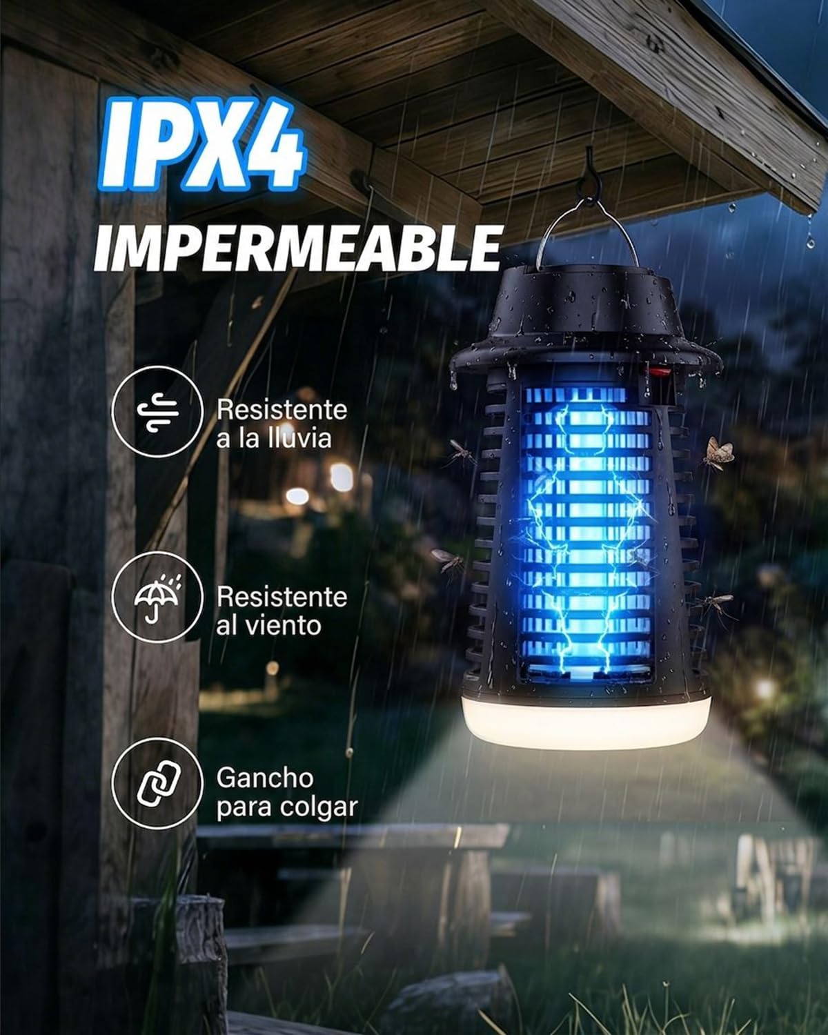 Mata Mosquitos Eléctrico, Lámpara Antimosquitos para Interior y Exterior, Mosquitos Eléctrico con Luz UV, Bandeja Extraíble, IPX4, para Dormitorio, Salón, Terraza y Camping