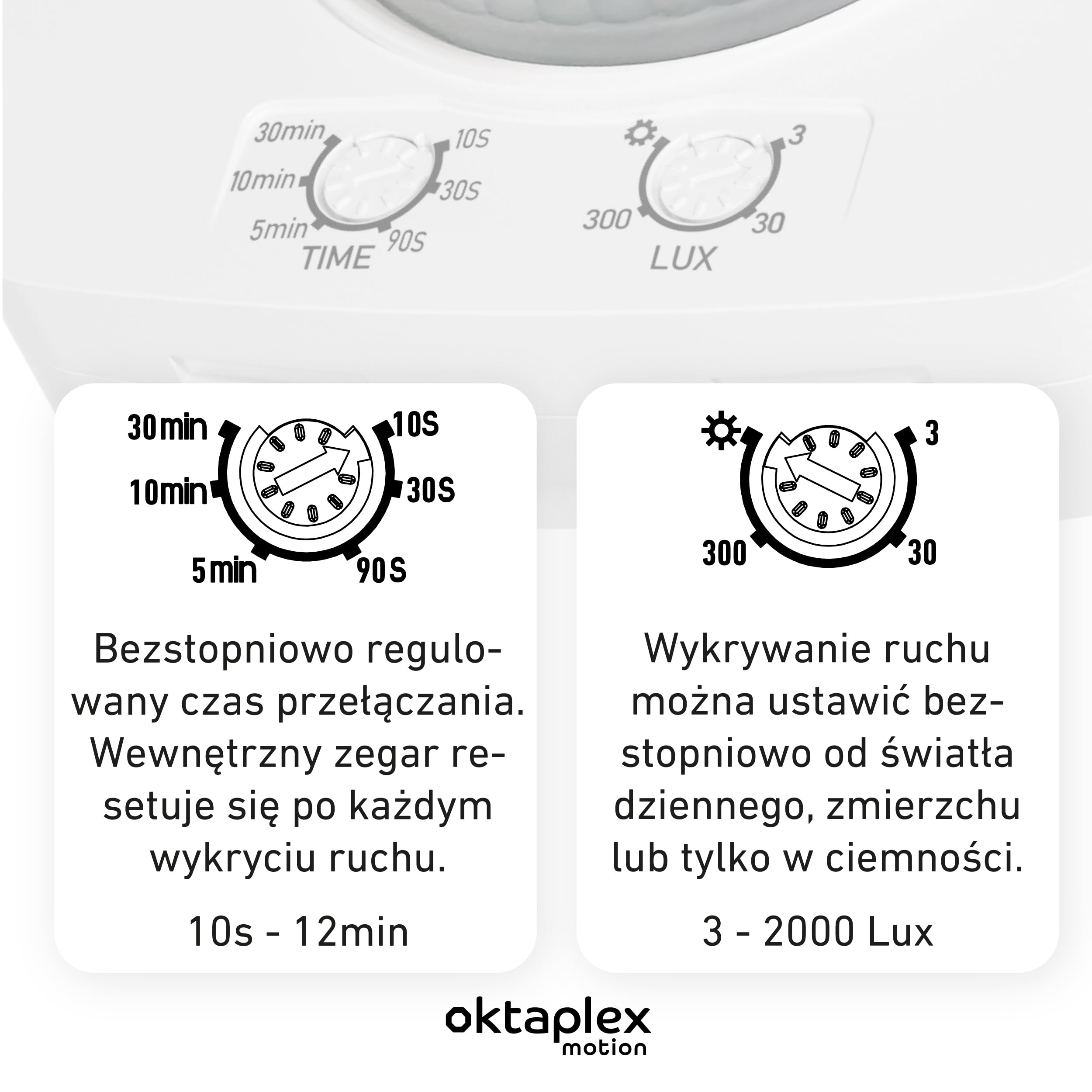 Oktaplex Tim 2-częściowy zestaw czujników obecności 360 stopni, czujnik ruchu na zewnątrz, IP65, czujnik ruchu PIR, biały, 230 V
