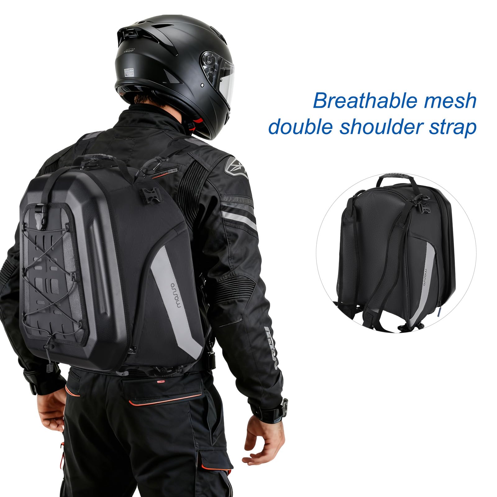 MOSISO Bolsa Trasera para Moto, Mochila Convertible Casco Moto con Capacidad Expandible 25 a 35 L, Bolsa Equipaje, Herramientas y Equipaje el Asiento Trasero Moto con Asa y Bandas Reflectantes, Negro