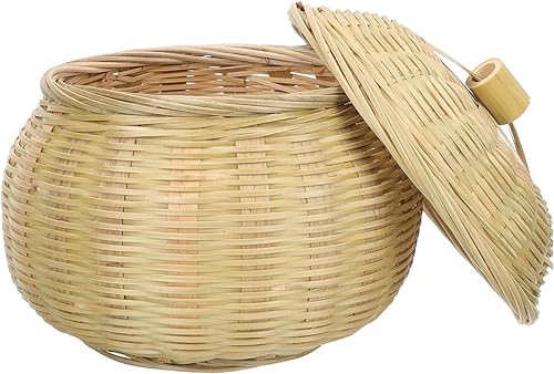 HEMOTON Cesta tejida multifunción con cubierta para almacenamiento, organización del hogar y artesanía de diseño del hogar