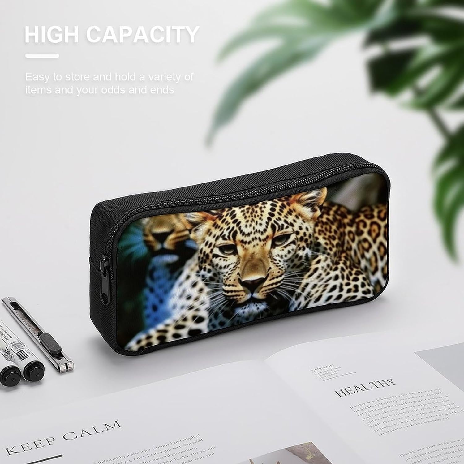Leopard Large Pencil Case, Pencil Pouch with Zipper image 4