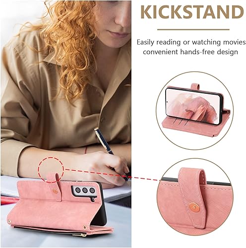 Miniatura 19 de UEEBAI Funda para Samsung Galaxy S21 FE 5G, 9 ranuras para tarjetas, cartera de cuero retro a prueba de golpes, con correa de mano, ranuras