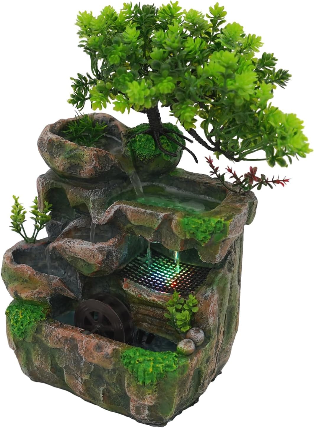 Tabletop Fountain, Water Fountain Rockery Ornaments with LED Light, Mini Desktop Waterfall Small Rockery Fountain Decoration with Automatic Pump for Home Office Bedroom Desk