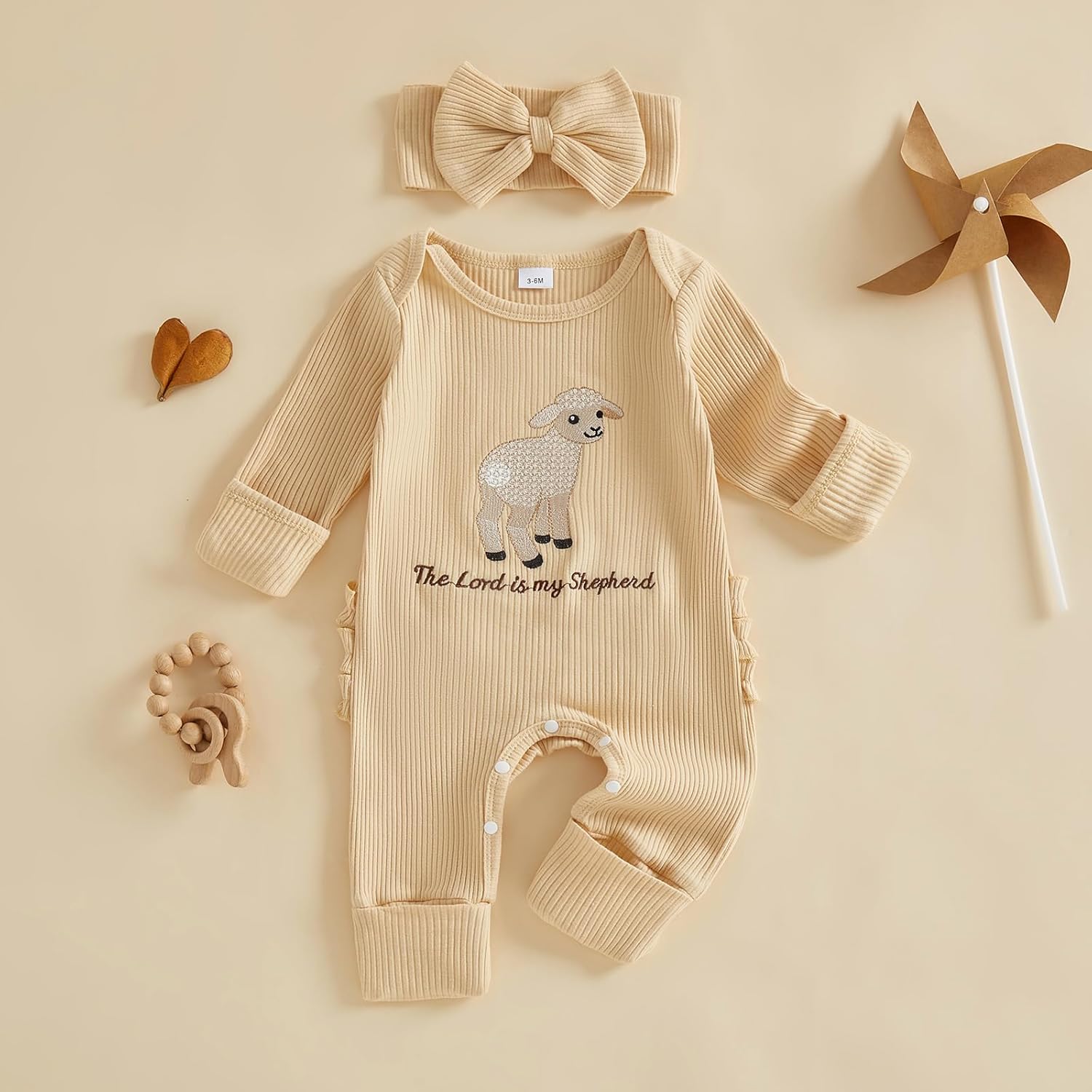 allshope Infant Baby Girl Fall Outfit Romper Ribbed Embroidery Jumpsuit Long Sleeve Bodysuit Cute Newborn Clothes - Image 4