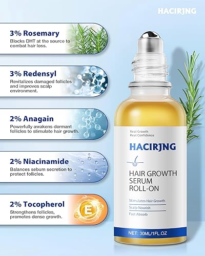 Miniatura 3 de Rollo de suero para el crecimiento del cabello de 1.0 fl oz  3% romero, 3% redensil, 2% otra vez, niacinamida y tocoferol  Reduce la pérdida de