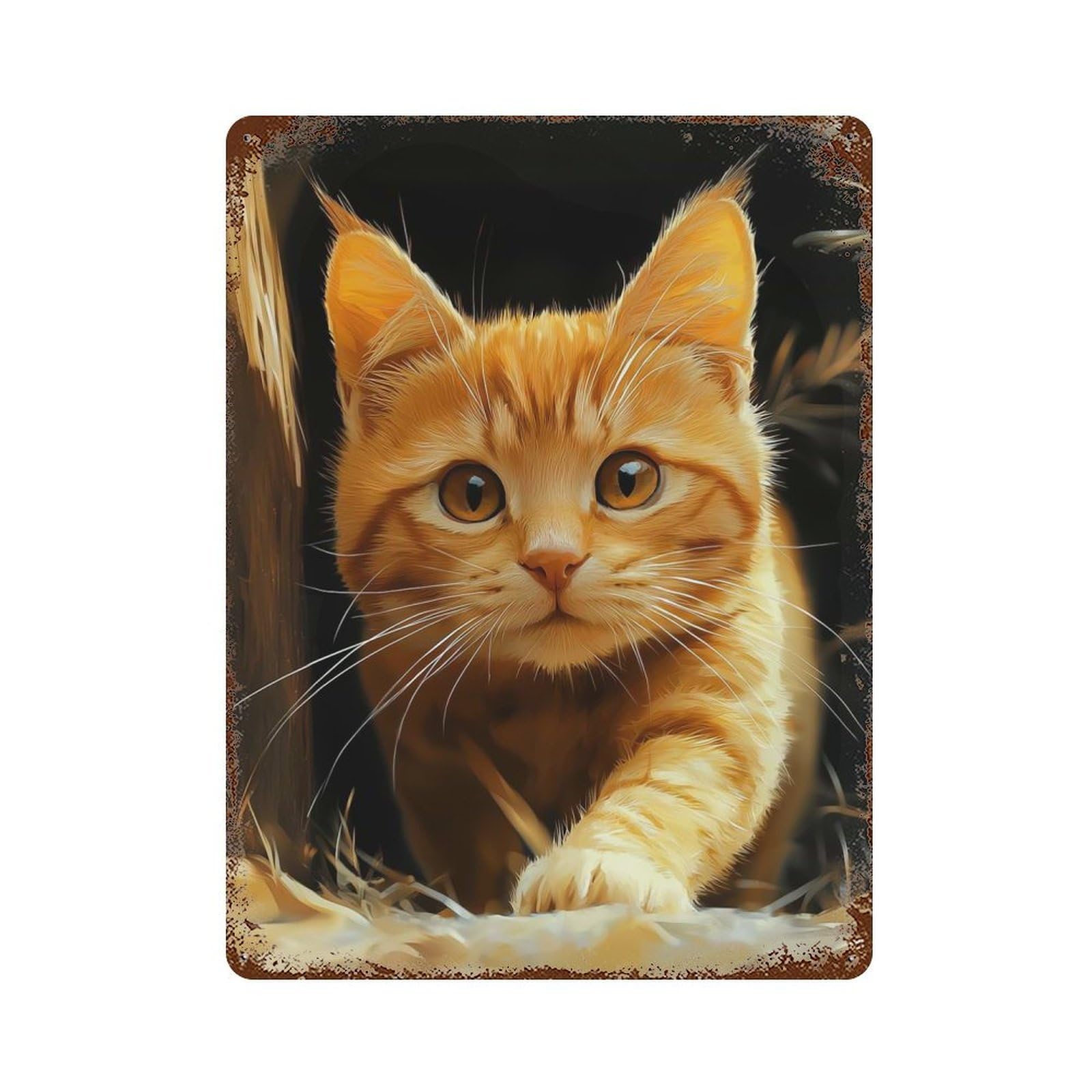 British Shorthair Red Tabby Kitten Rust Effect Tin Sign 15.7"x11.8", Old School Wall Decor for Farmhouse, Kitchen And Entryway Decor