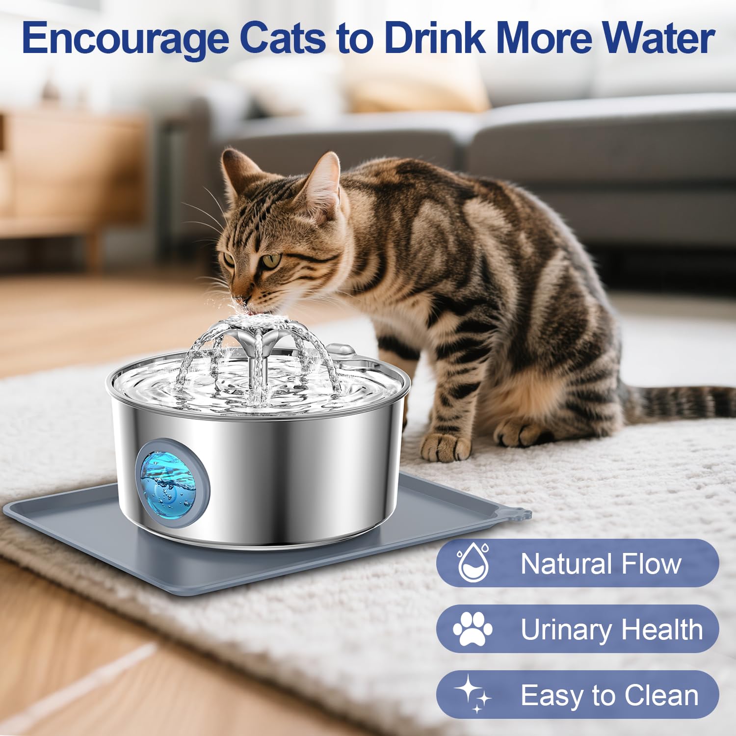 LucidShine 108oz/3.2L Stainless Steel Cat Water Fountain with 8 Replacement Filters（Up to 8-Month Supply）, Automatic Pet Drinking Fountain for Multi-Pet Households, Ultra Quiet Pump & Dishwasher Safe - image 3