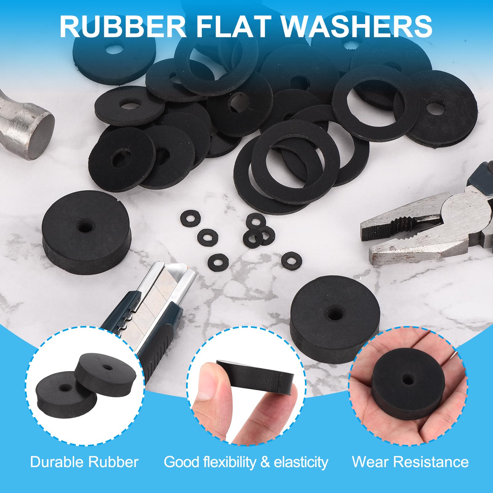 PATIKIL 30 Pcs Flat Rubber Washers 0.24" ID 1.5" OD 0.35" Thickness Sealing Rubber Spacer Gasket for Bolts Faucets Screws Hose Plumbing Black - Image 3