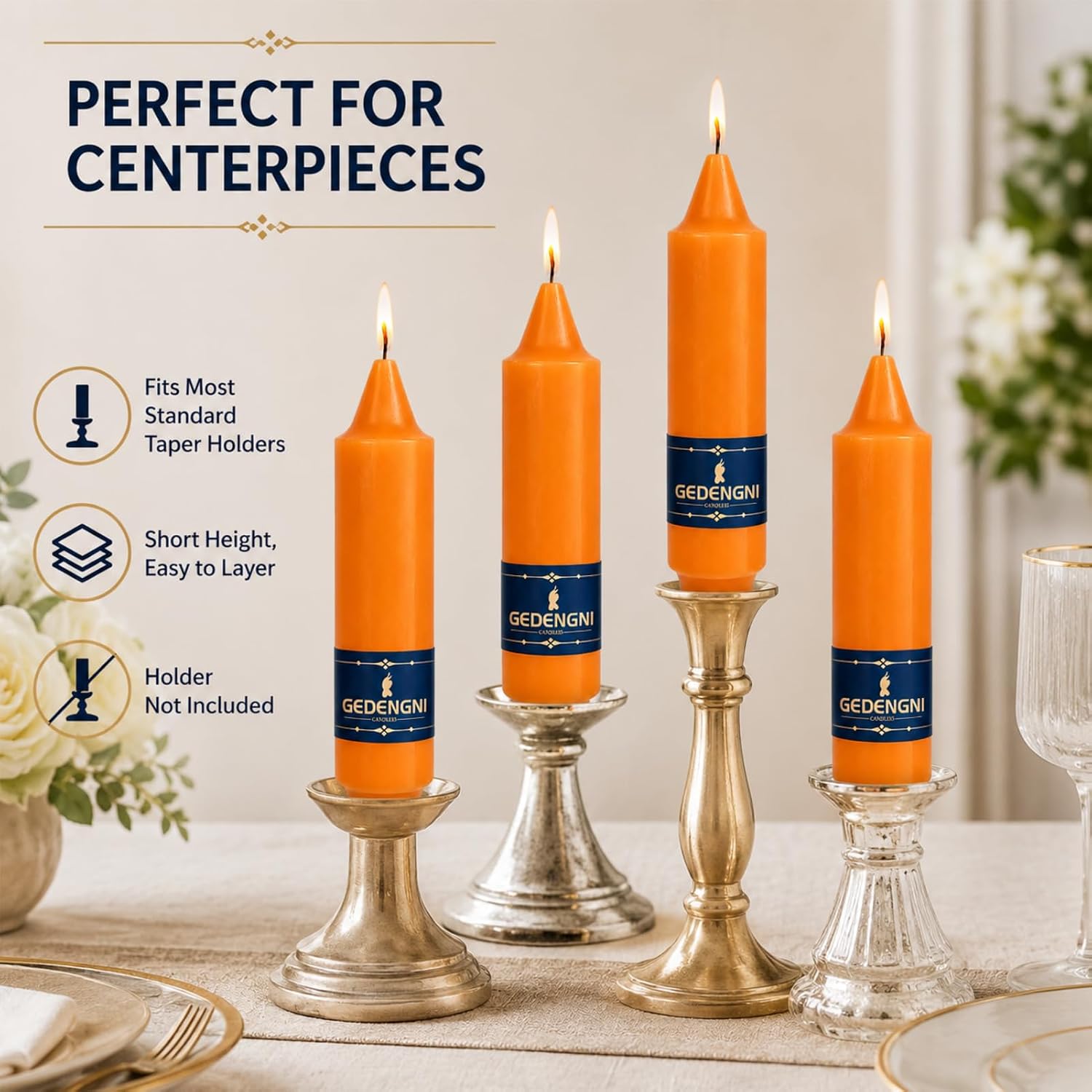 Orange Short Taper Candles 5 Inch, Gedengni 4 Pack Mini Taper Candles, Pumpkin Orange Dripless Candle Sticks for Fall Decor Thanksgiving Table Centerpiece Wedding Dining Room & Home Decoration