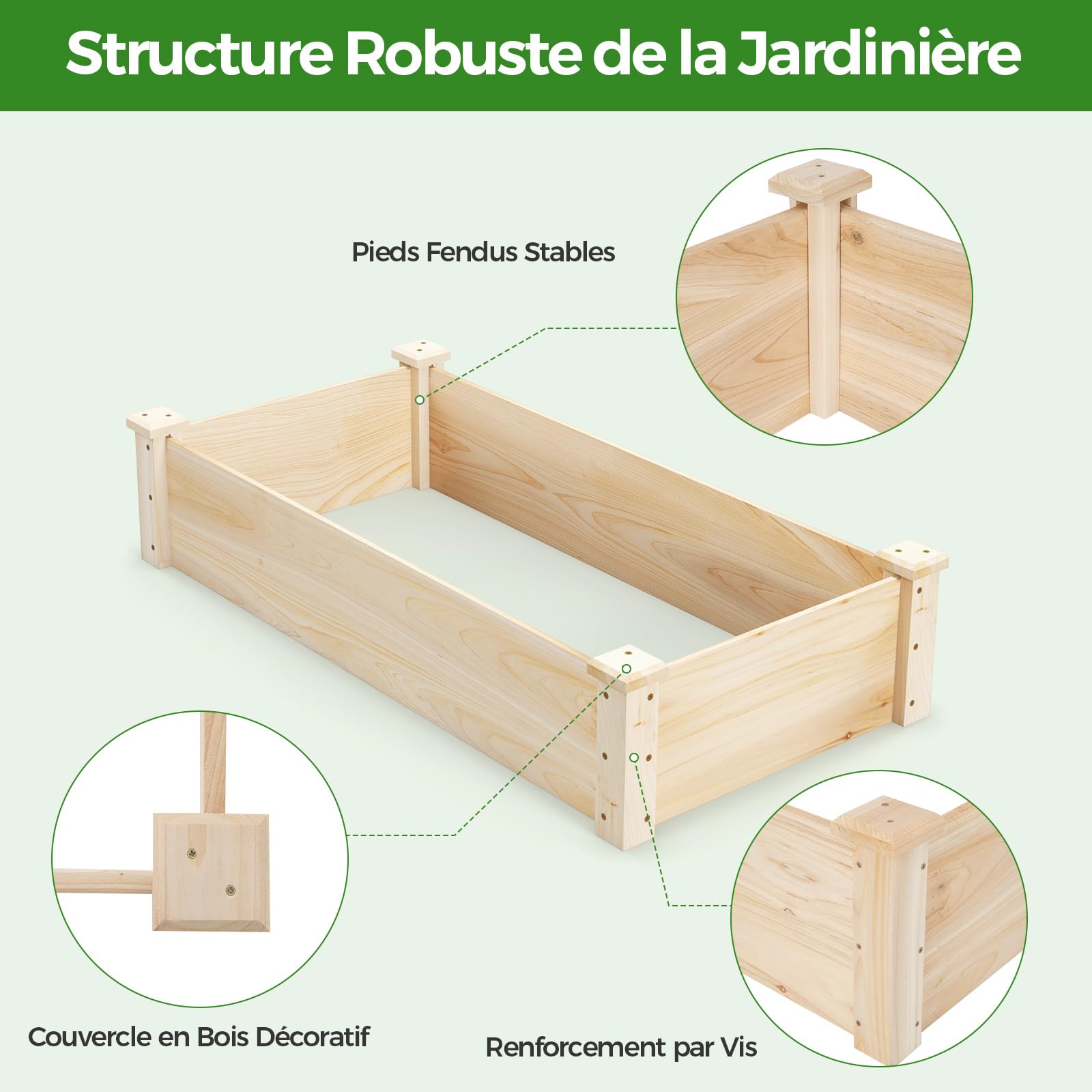 RELAX4LIFE Carré Potager Rectangulaire 120 CM en Bois sans Fond