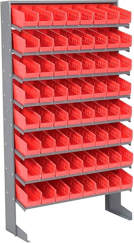 Global Industrial Estante de piso, 8 estantes con (64) contenedores rojos de 4 pulgadas de ancho, 33x12x61