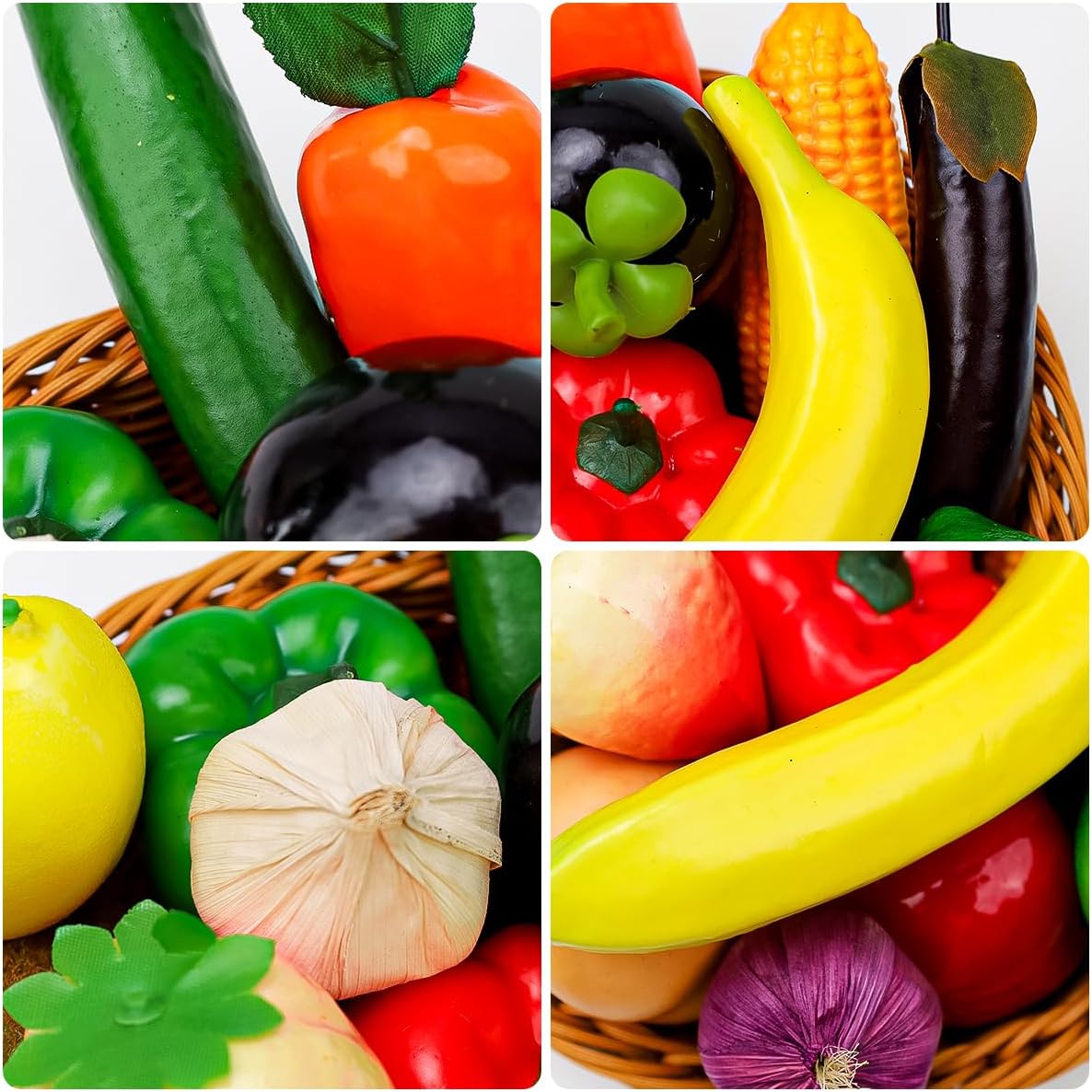 16 Pcs Fake Vegetables,Realistic Artificial Vegetable and Fruits for Decoration,Fake Veggies Garlic Eggplant Bell Peppers Props Display