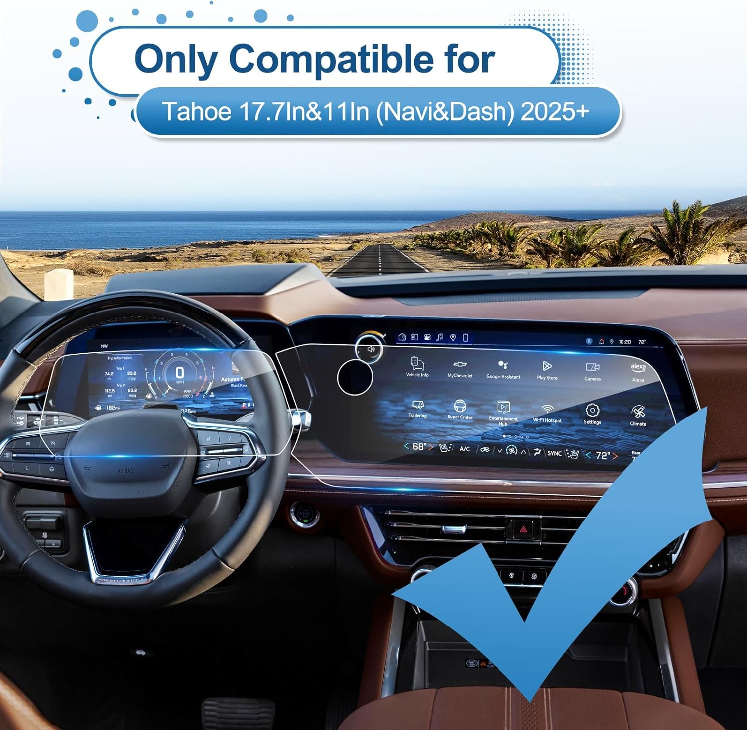 (2Pack) 2025 2026 Chevy Tahoe Screen Protector for Chevy Tahoe (17.7In Navi+11In Dash) (LS/LT/RST/Z71/Premier/High Country), 9H Tempered Glass 2026 2025 Chevy Tahoe Accessories HD Transparent