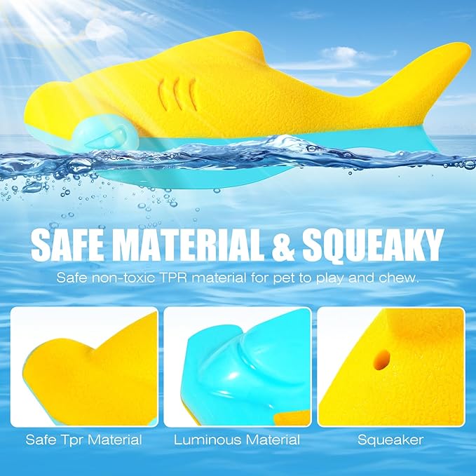 Juguete para Perro Flotante Luminiscente, Mordible Sonoro, Brilla en la Oscuridad (Tiburón Martillo) miniatura 5