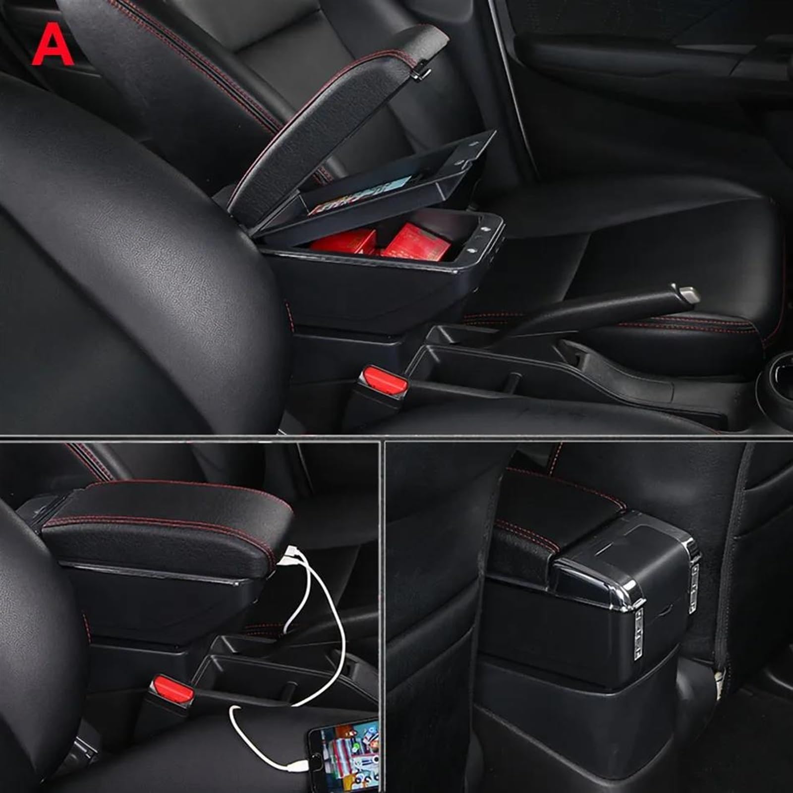 Box Bracciolo Con Supporto Multifunzionale Accessori Per La Modifica Degli Interni Dell'auto Imbottiti In PU Per Swift 2005-2023 Consolle centrale(A3 Black white 7USB)