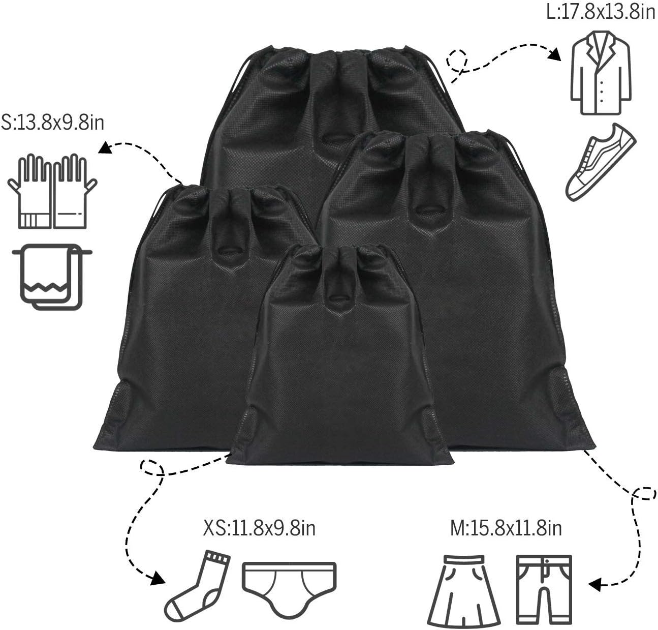 Tunnkit Toiletry Bag for Men - Portable Hanging Dopp Kit, Polyester Travel Organizer with 4 Sizes Shoes Bags for Toiletries Accessories, Black