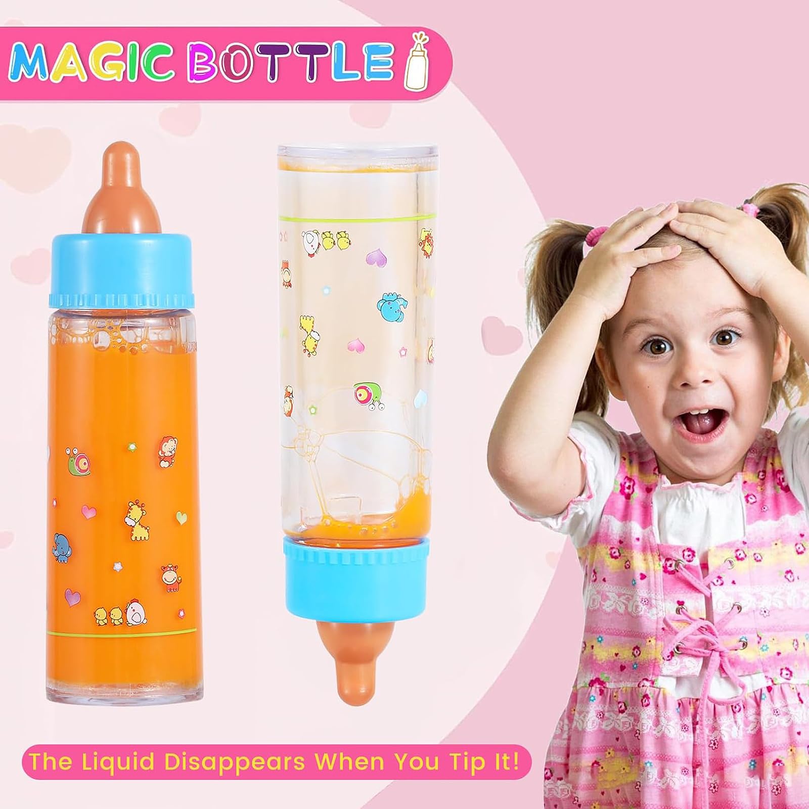 Ruikdly Magic Bottle Set of 6, Baby Toys Bottle with Dummy for Baby Dolls Toy Dolls Accessories, Clear, Pack of 6 - Image 3