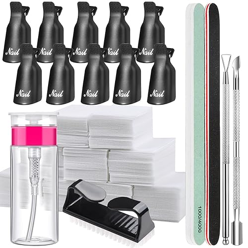 FANDAME Kit de herramientas para quitar esmalte de uñas, 10 clips para quitar esmalte de uñas, color negro, botella removedor de esmalte de uñas de