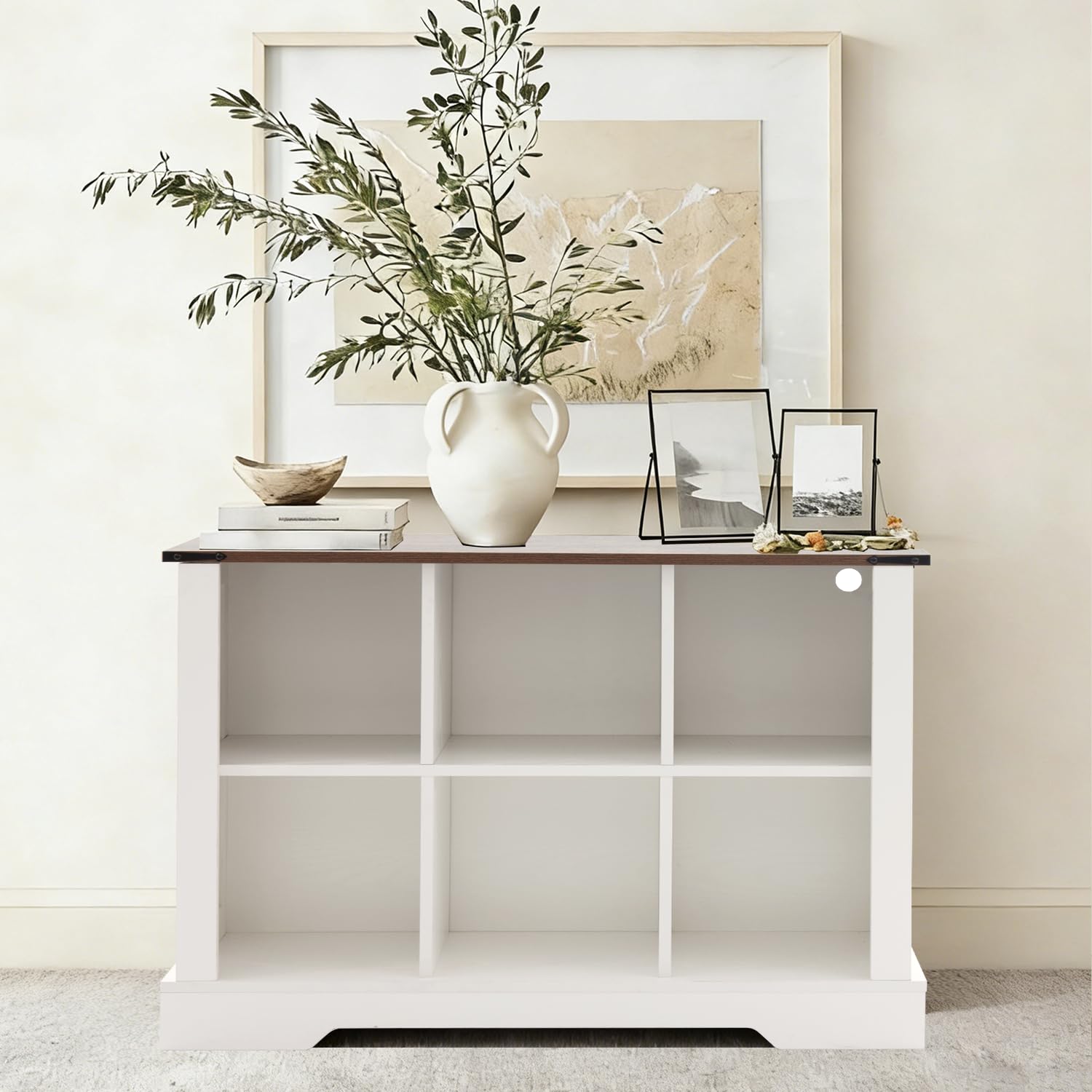 6 Cube Storage Organizer, 2 Tier Bookshelf for Living Room, Farmhouse Bookcase with Led, Kids Toy Storage Cabinet, Wall Cubby Shelves for Home Decor,